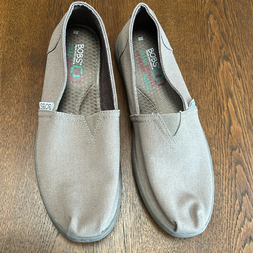 Bobs by Skechers—never worn Taupe sz 8-dual density memory foam w/arch pillow.
